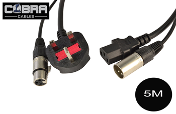 Combined Audio and Power Cable with XLR, IEC and 13 amp Plug - Various Lengths