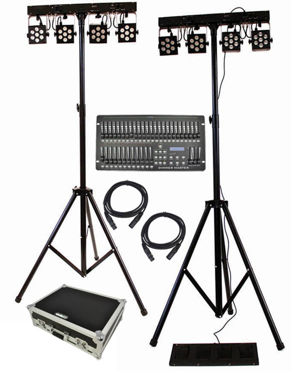 Two RGB Stage Lighting Systems with Foot Controller DMX Desk Stage