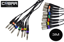 8 Way XLR Male To Jack Stereo Cable Loom Patch Lead 3m