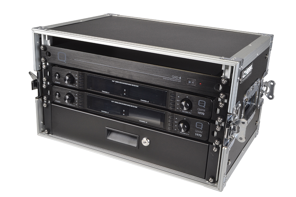 4 Way Wireless Microphone Set with Belt packs and Headsets Racked Ready ...