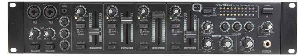 2 Zone Installation Mixer with 4 Dual Stereo Channels 2 Mic Inputs ...
