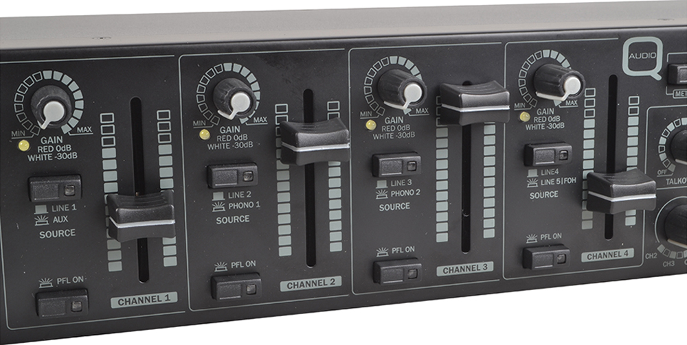 2 Zone Installation Mixer with 4 Dual Stereo Channels 2 Mic Inputs ...
