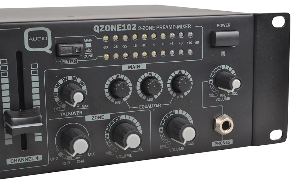 2 Zone Installation Mixer with 4 Dual Stereo Channels 2 Mic Inputs ...
