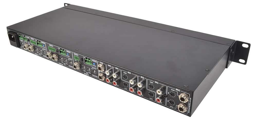 3 Zone Installation Mixer with 5 Stereo Inputs 2 Mic Inputs ...
