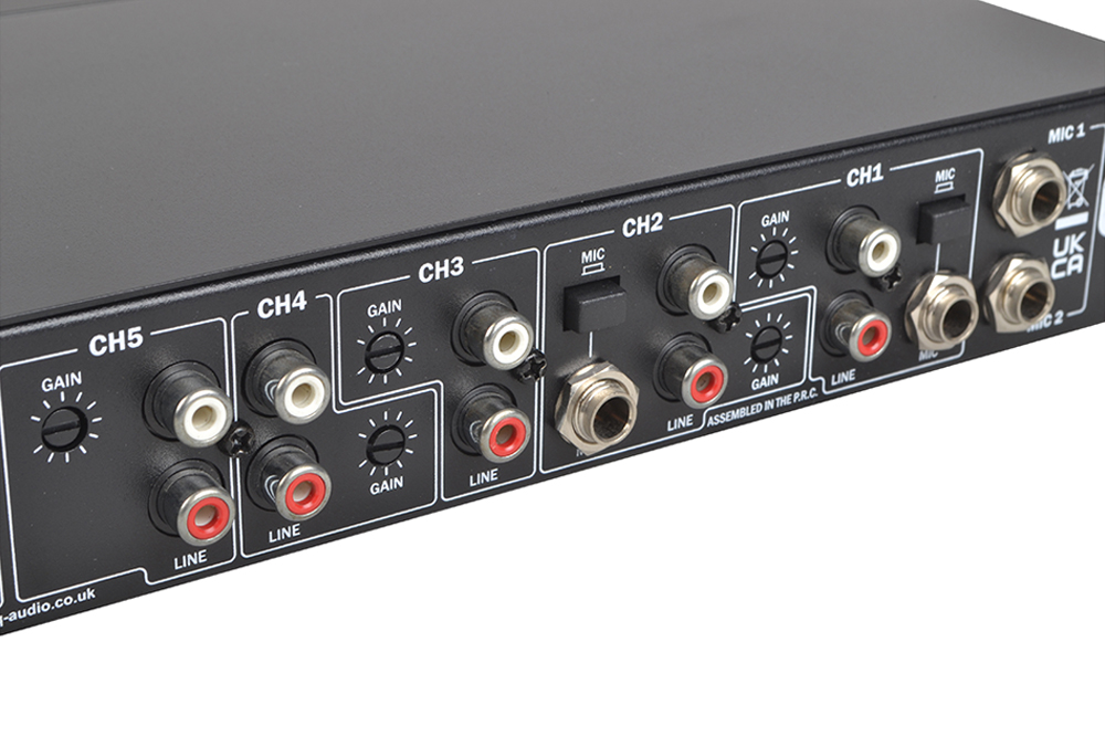 2 Zone Installation Mixer with 6 Stereo Inputs 2 Mic Inputs ...