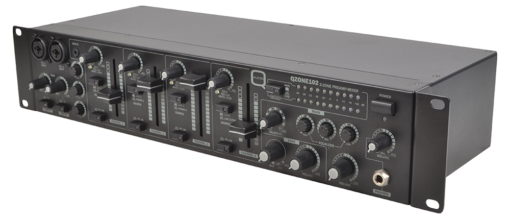 2 Zone Installation Mixer with 4 Dual Stereo Channels 2 Mic Inputs ...