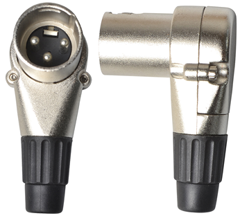 Male XLR Connector With Right Angle Style. Strong Cable Grip, Metal Body