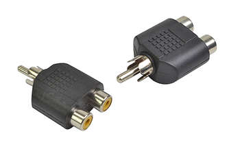 Dual Phono / RCA Sockets to Single Phono / RCA Plug, Stereo To Mono Adapter