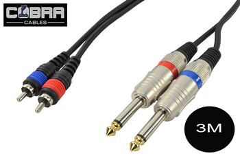 Dual Phono RCA To 1/4 Inch (6.35mm) Jack Leads - Various Cable Lengths