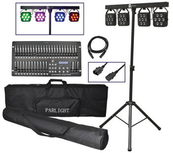 Stage Lighting Kit with 4 Pre-Wired LED Pars, DMX Controller & Stands