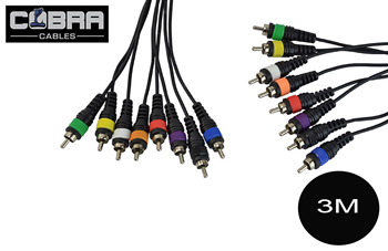 8 Way Cable Loom Phono RCA To Phono RCA  With Colour Idents- 3m Lead Length