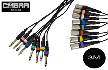 8 Way XLR Male To Jack Stereo Cable Loom Patch Lead 3m