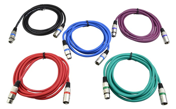 10m XLR Cables - Pack of 5 Multi-Col 