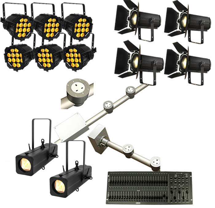 Complete Stage Lighting Installation Package with Powered Lighting Bar