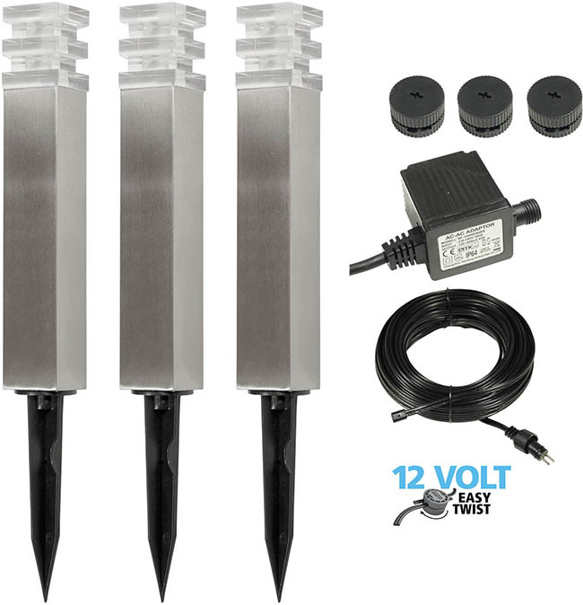 Post Light Starter Kit with 3 Garden LED Spike Lights 12V Landscape