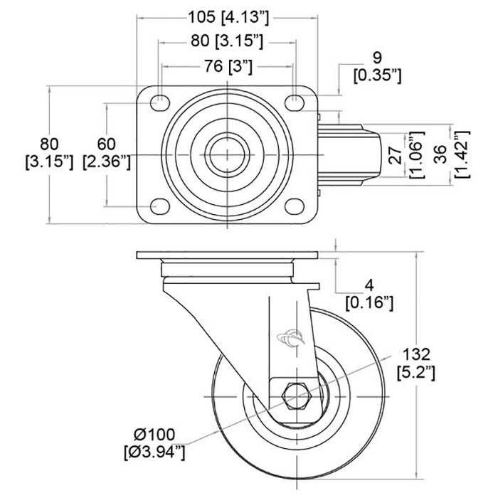4 100mm Casters Swivel Breaked or Fixed Options Casters Wheels