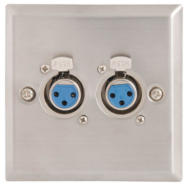 Steel AV Wall plate with 2 x XLR Sockets Connector Panels