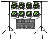 Stage Lighting Package with 8 LED Par Cans, Stands and Controller