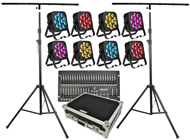 Stage Lighting Set with 8 High Power RGBLA & UV LED Pars, Stands & Controller